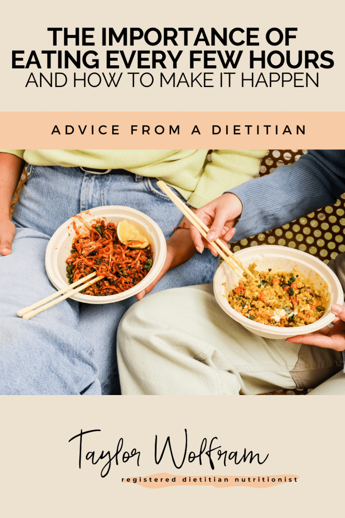 Two people holding bowls of Asian food, eating with chopsticks