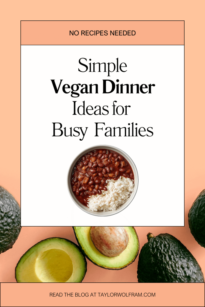 A bowl of rice and beans is in the foreground, and in the background are avocados
